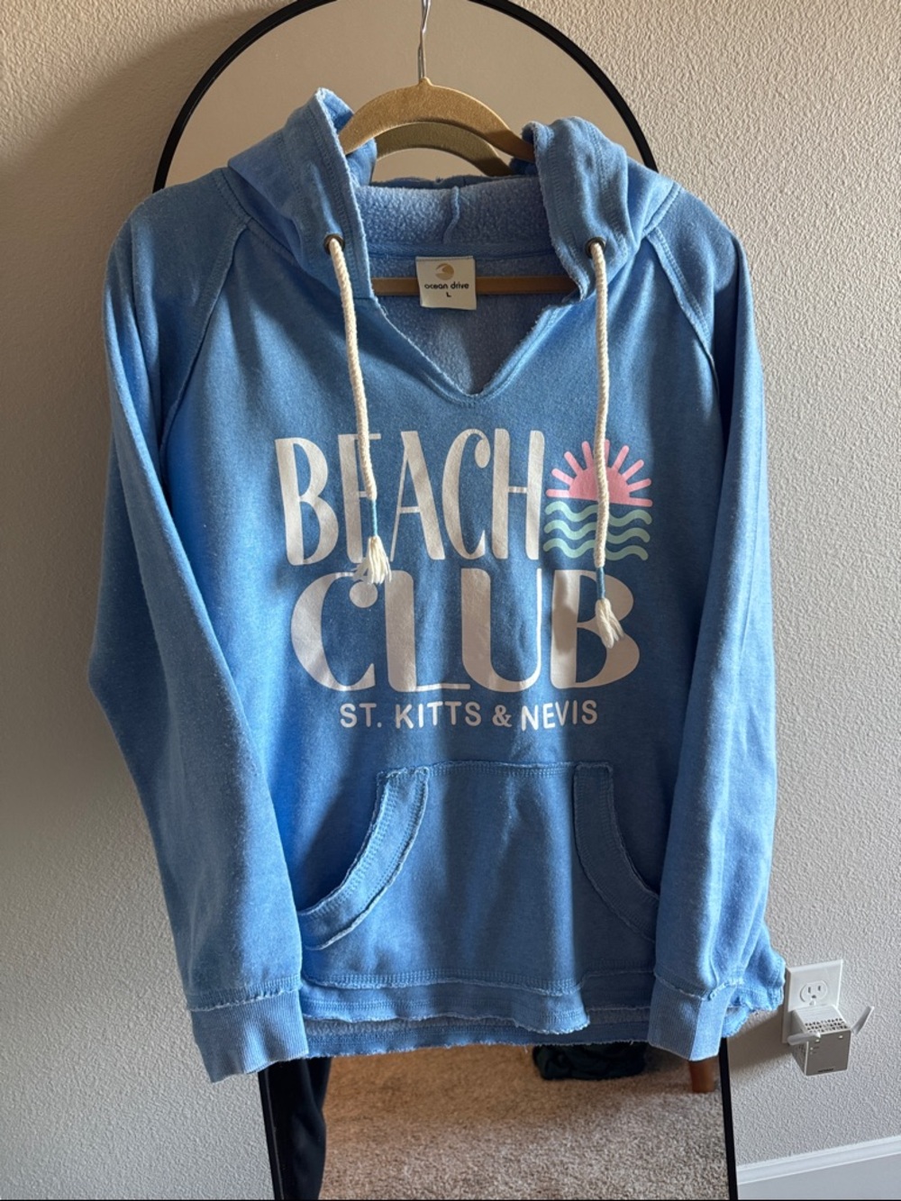 Women’s Oversized Blue "Beach Club" Pullover Hoodie